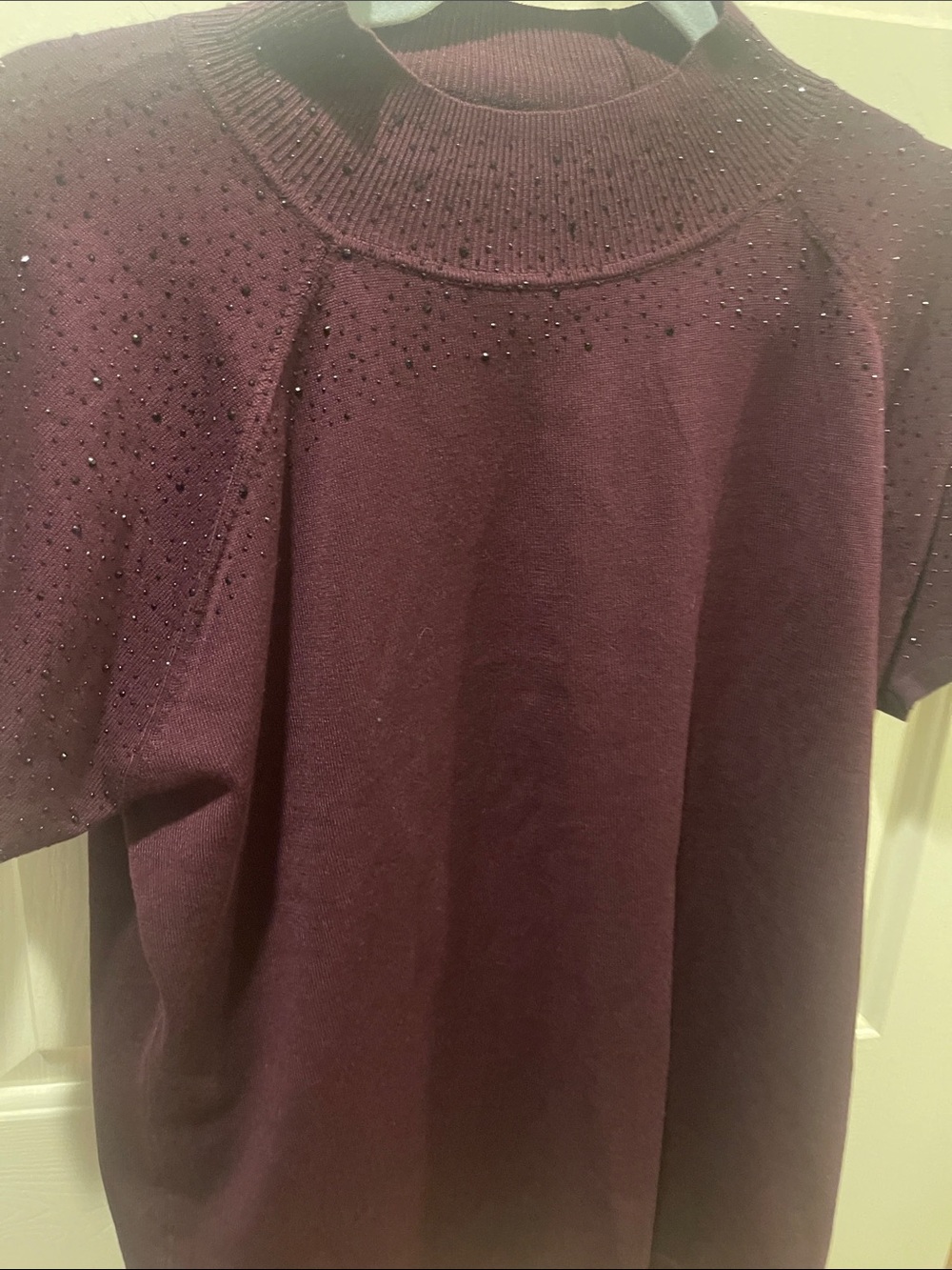 Women's Short-Sleeve Embellished Knit Top - Plum